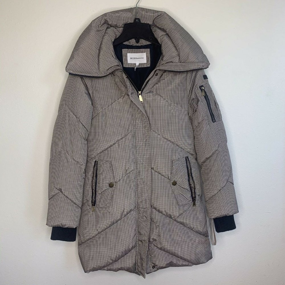 Bcbgeneration Houndstooth Puffer Jacket Coat Fur - image 5